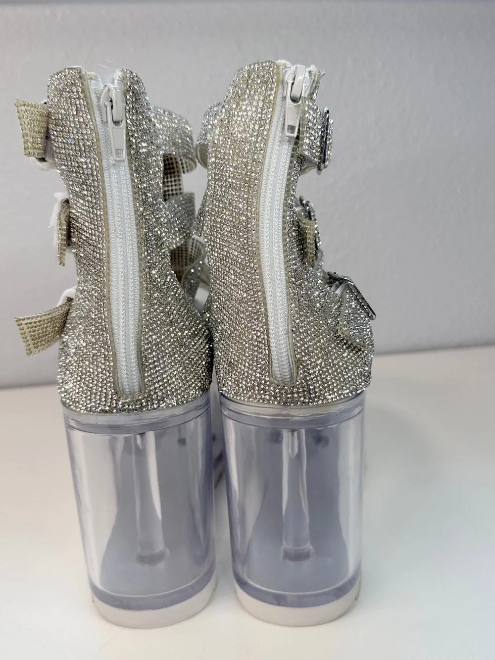 Rhinestone Sparkle Platform Sandals Clear Fillable bottom Shoes Size 9 Fun